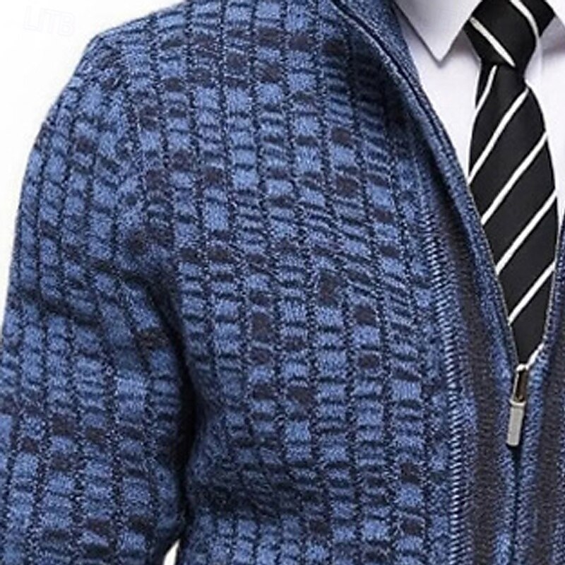 Men's Sweater Dress Sweater Cardigan Sweater Zip Sweater Knit Sweater Ribbed Knit Regular Tops Knitted Ribbed Geometric Stand Collar Fashion Shawls Casual Daily Wear Clothing Apparel Fall Winter4