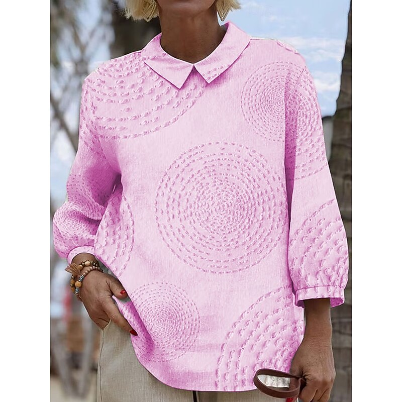 Women's Blouse Long Sleeve Peter Pan Collar Casual Graphic Abstract Vintage Tropical Daily Collar Regular Tops Daily Buttons Print White Pink Blue Summer Spring Fall3