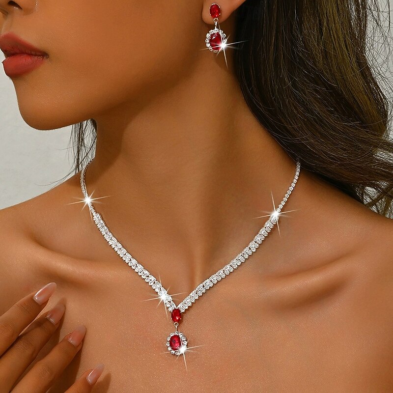 Jewelry Set 3pcs Rhinestone Chrome Earrings Necklace Women's Elegant Vintage Dainty Geometrical Geometric Jewelry Set For Wedding Party Wedding Guest2