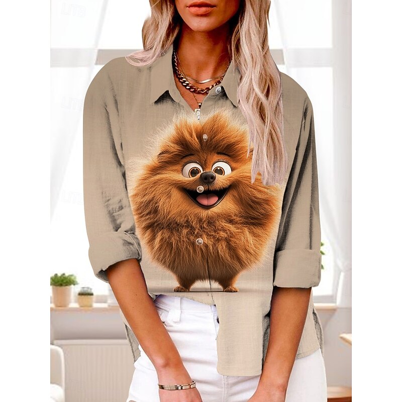 Women's Shirt Graphic Active Daily Stylish Long Sleeve Shirt Collar Regular Tops Daily Holiday Buttons Print Yellow Brown Khaki Summer Spring Fall