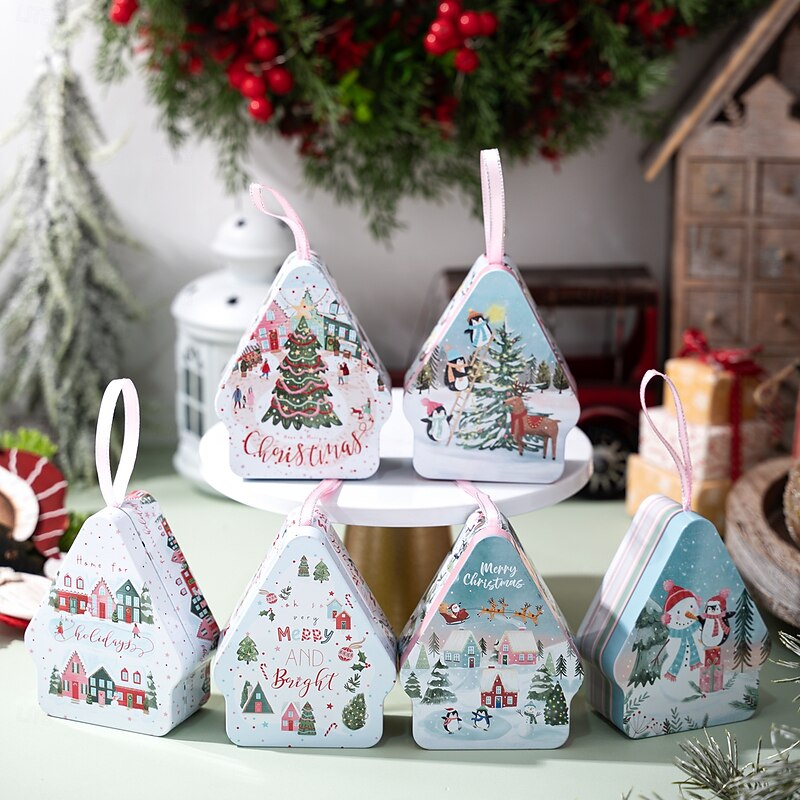 Christmas Cookie Tins with Lids for Gift Giving Xmas Tin Containers Creative Cartoon Candy Metal Box Holiday Decoration Gift Packaging Festive Christmas Party Storage Accessory4