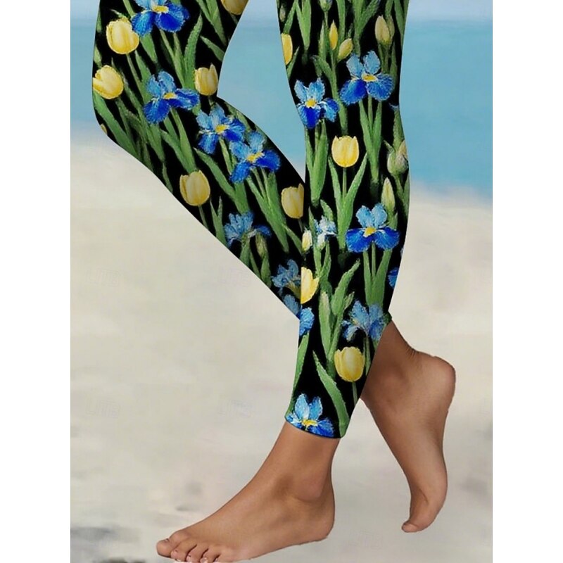 Women's Pants Trousers Leggings Streetwear Casual Full Length High Waist Floral Elastic Waist Print Breathability Comfortable Stretchy Vacation Street Daily Wear Green Summer Spring Fall Regular Fit3