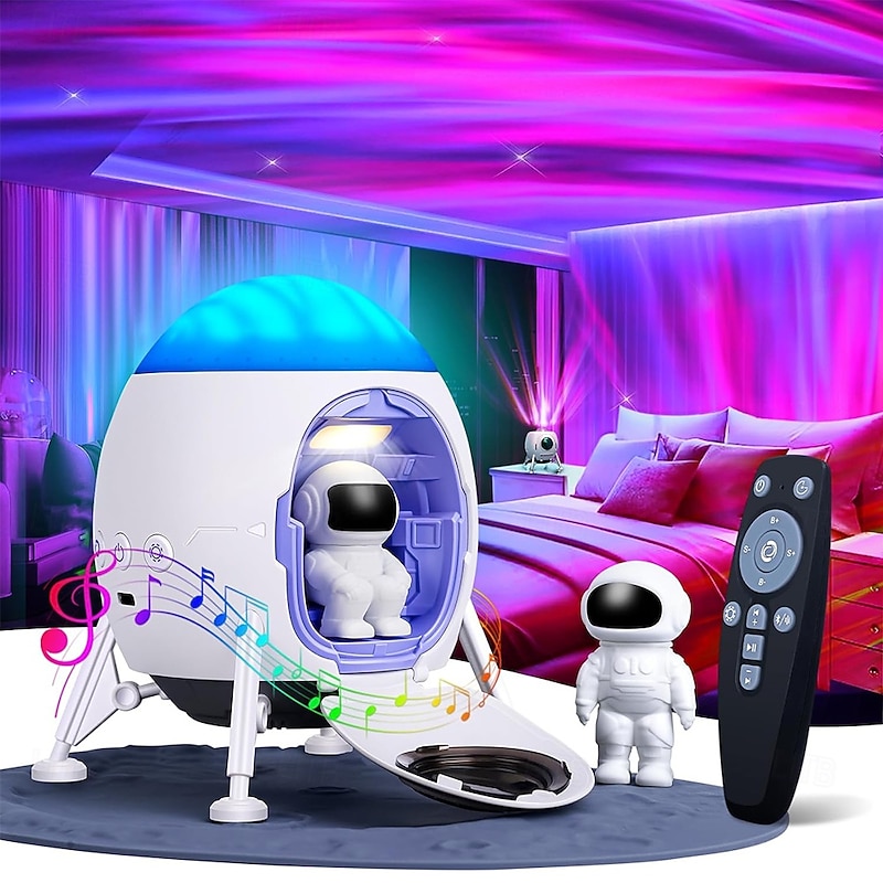 Astronaut Galaxy Projector for Bedroom Space Lander Night Light for Kids Ceiling Projector Northern Lights Projector with Timer White Noise and Music Speaker Christmas Gifts for Room Decoration
