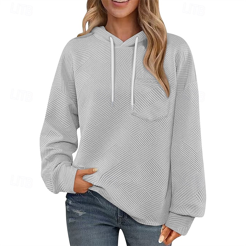 Women's Texture Sweatshirt Pullover Hoodie Sweatshirt Plain Streetwear Casual Long Sleeve Hooded Regular Tops Street Holiday Drawstring Black White Brown Khaki Army Green Spring Fall