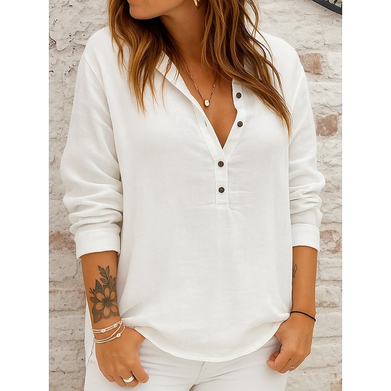 Women's Shirt Solid Color Casual Beach Regular Tops Yellow Pink Blue Beige Summer Spring Fall