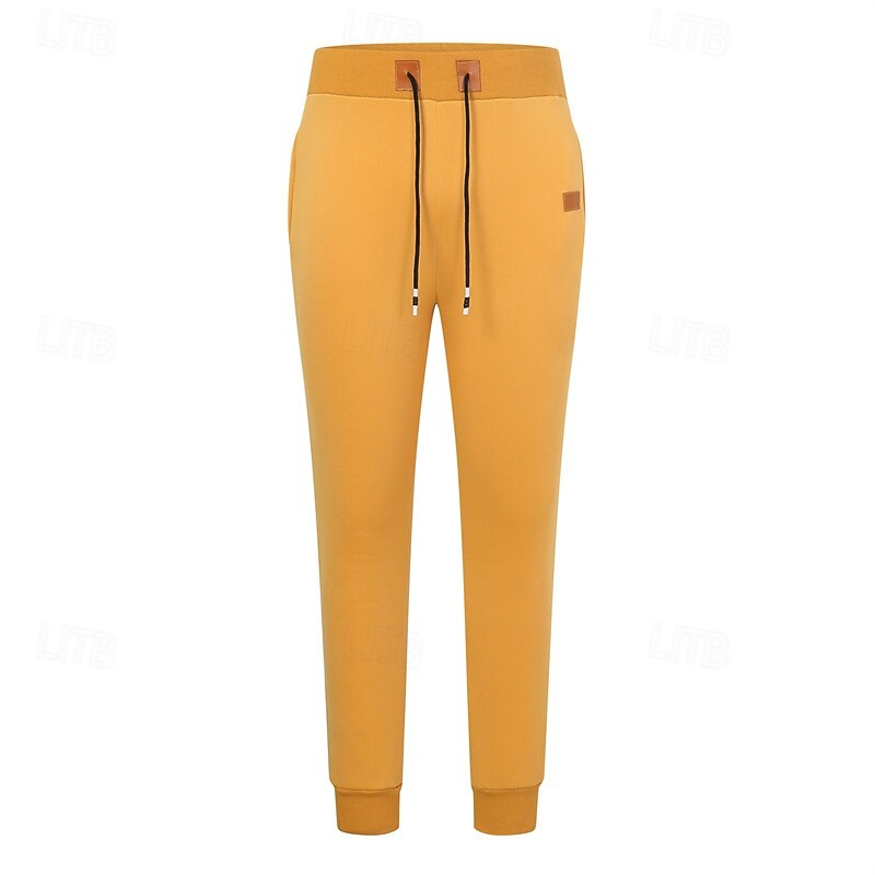 Men's Fleece Pants Sweatpants Joggers Winter Pants Trousers Drawstring Pocket Elastic Waist Plain Comfort Warm Sports Outdoor Daily Fashion Casual Black Yellow Micro-elastic4