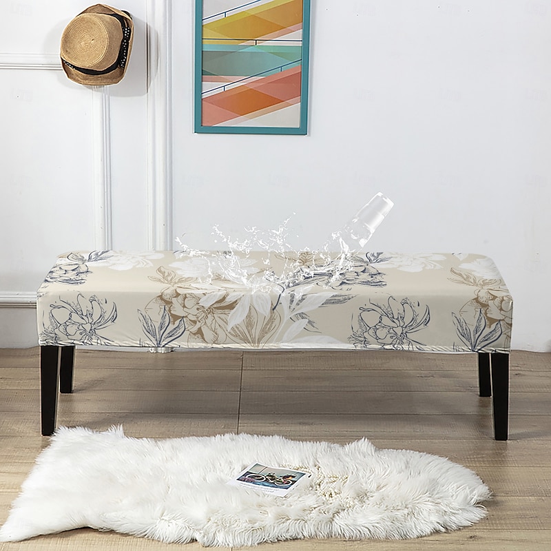 1/4/6pcs Printed Bench Seat Covers, Waterproof Polyester Spandex Slipcovers, Stretch Washable Furniture Protector for Dining Room, Bedroom, and Living Room3