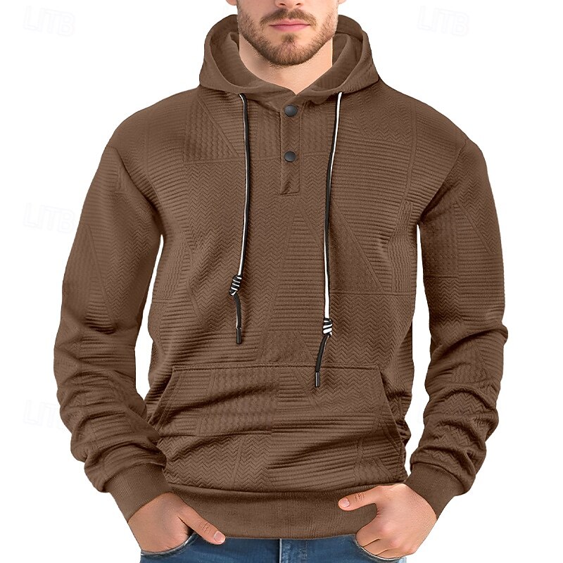 Men's Hoodie Pullover Hoodie Sweatshirt Fleece Hoodie Fleece lined Hoodie Black White Yellow Navy Blue Coffee Hooded Plain Textured Sports & Outdoor Casual Daily Streetwear Cool Sportswear Spring