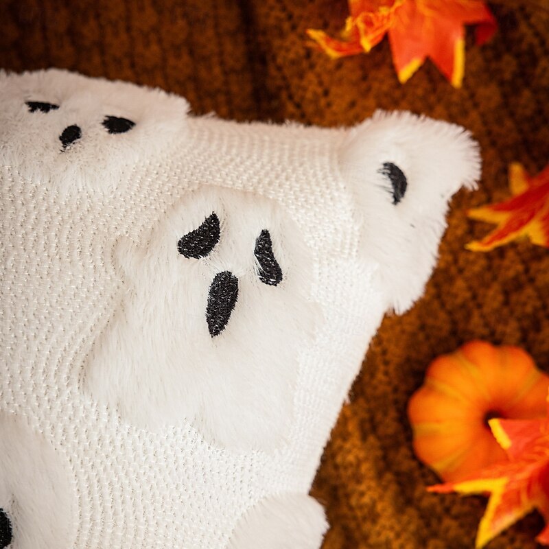 Halloween Throw Pillow Covers, Ghost and Pumpkin Plush Cushion Cases for Couch, Sofa, Bed, Holiday Home Decor, 18x18 Inch4