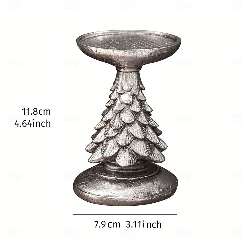 Christmas Desktop Window Display Faux Christmas Tree Resin Statue Home Decor Accent Christmas Tree Candle Holder Small Round Candle Stand for Holiday Parties and Celebrations2