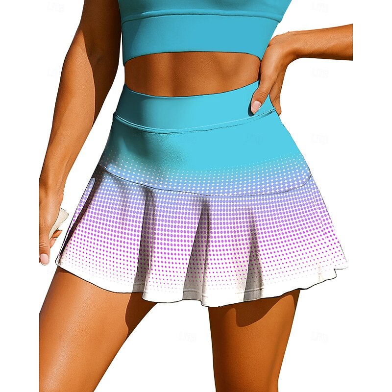 Women's Gradient Tennis Skirts Patchwork Pocket 2 in 1 UPF50+ UV Resistant Multi layer Volleyball Tennis Badminton Shorts Skirt Blue and White Sky Blue Blue+Orange Tennis Clothing2