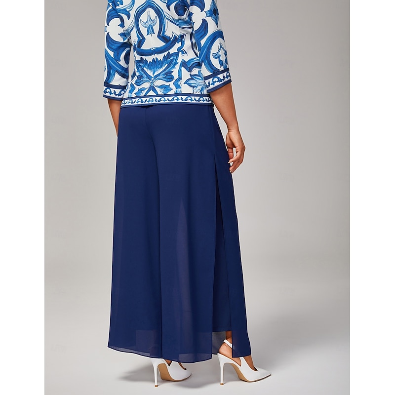 Women's Layered Look Wide Leg Pants Two Layer Design Slit Stretch Fabric Flowy Chiffon Elegant Stylish Casual Work Daily Fall3