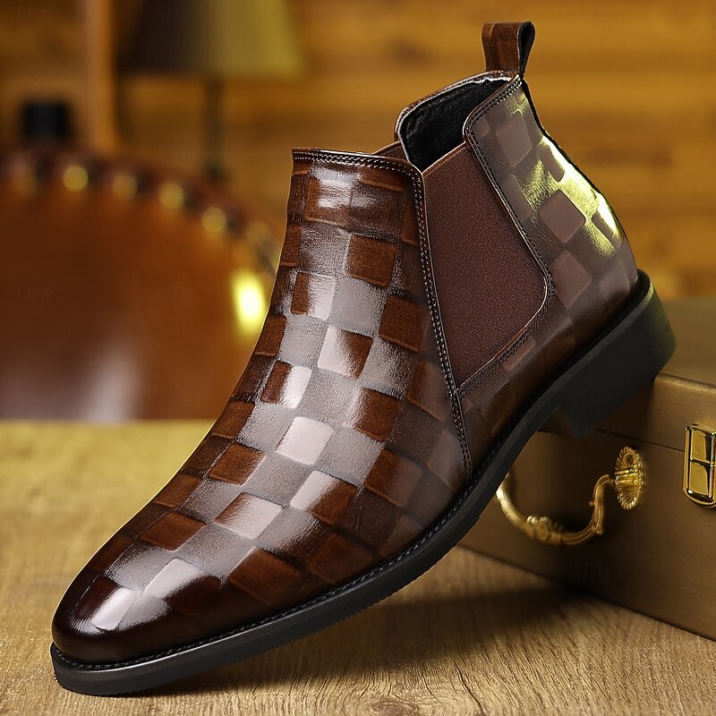 Men's Brown Crocodile Embossed  Chelsea Boots – Elegant Slip-On Dress Shoes for Office, Dinner Parties and Formal Occasions3