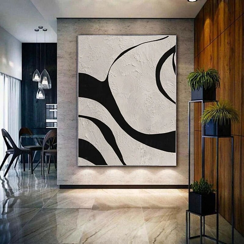 Hand painted 3D Textured White Abstract Painting on Canvas 3D Textured white black oil painting Wall Art Modern Canvas Art Living Room Decor pattle knife oil painting Home Decor Hotel Art4