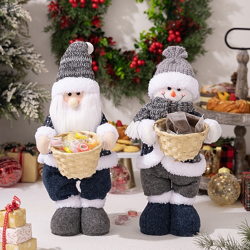 Christmas Plush Decoration Standing Santa Claus Doll Festive Snowman Plush Figure Holiday Gift Ornament Christmas Display Window Decoration Seasonal Gnome Toy Christmas Home Decor