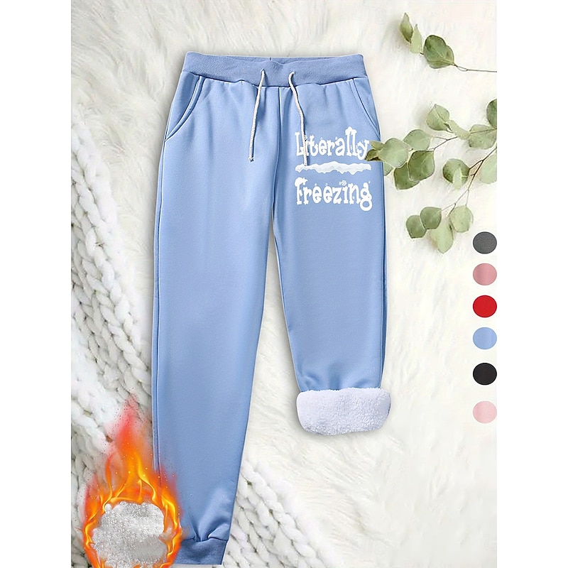 Women's Sweatpants Fleece Pants Down Pants Vintage Casual Full Length High Waist Graphic Letter Drawstring High Elasticity Daily Sports Grey Black Pink Red Summer Spring Fall Regular Fit4