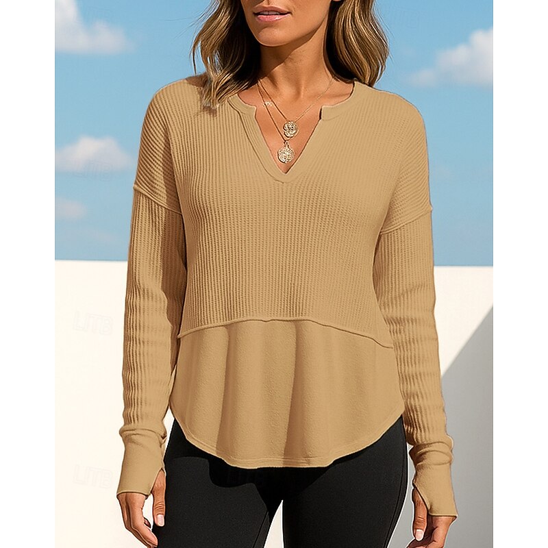 Women's Pullover Sweatshirt Casual Tops Long Sleeve Top Athleisure Fall V Neck Solid Colored Breathable Workout Outdoor Training Sportswear Activewear Black White Red4