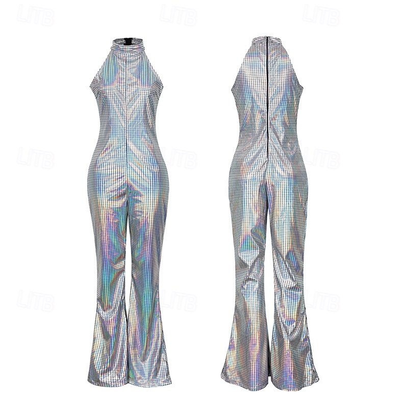Vintage Inspired 1970s Masquerade Jumpsuit Sleeveless Disco Solid Color Jumpsuits Fancy Dress Women's Carnival Costume Halloween Carnival Masquerade Cocktail Party Pride Parade Pride Month Adults'