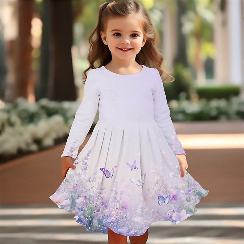 Girls' 3D Floral Butterfly Dress Long Sleeve Summer Spring Vacation Daily Holiday Princess Beautiful Sweet Kids 4-12 Years Casual Dress A Line Dress Knee-length Regular Fit2