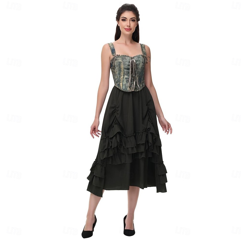 Retro Vintage Medieval Renaissance Dress Corset Bustier Lace up Floral Jacquard Fancy Dress Women's Celtic Fantasy Halloween Carnival Party Casual Daily LARP Adults Corset3