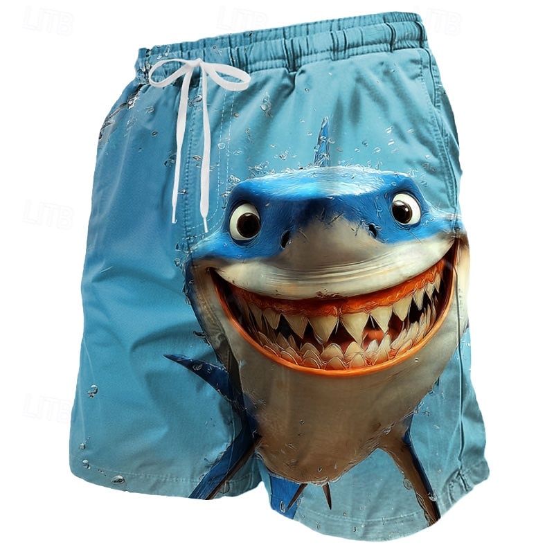 Men's Shark Novelty Sea Creatures Swim Trunks Swim Shorts Board Shorts Mid Waist Funny Outdoor Vacation Dailywear Side Pockets Mesh Lining Elastic Drawstring Waist Designer Clothing Apparel3