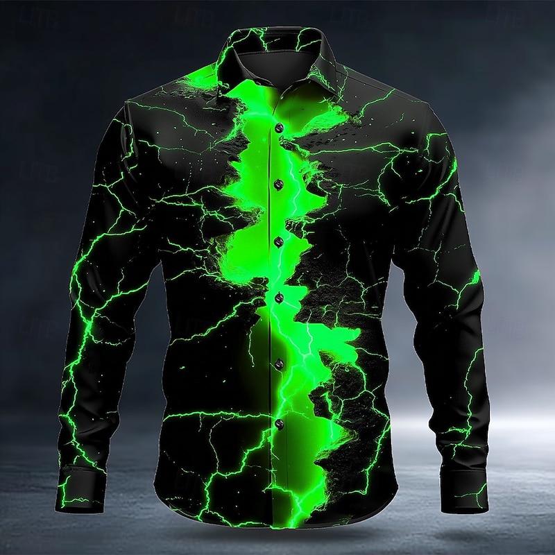 Halloween Men's Optical Illusion Lightning Shirt Button Up Shirt Long Sleeve Dark Punk Gothic Style Outdoor Holiday Summer Spring Turndown 3D Print Collared Shirts Blue Purple Orange Green2