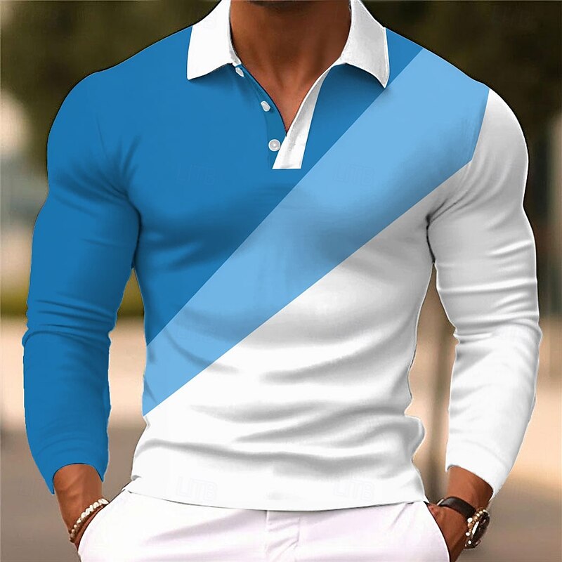 Men's Geometric Abstract Polo Long Sleeve Polo Shirts Lapel Casual Athleisure Daily Wear 3D Print Buttons Spring Fall Winter Blue Orange Green2