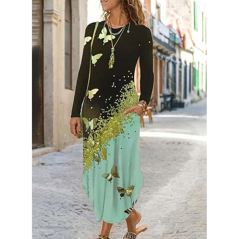 Women's Midi Dress Sheath Dress T Shirt Dress Tee Dress Vacation Casual Daily Regular Fit Floral Graphic Long Sleeve Crew Neck Yellow Pink Blue Gray Spring Fall Winter Autumn3