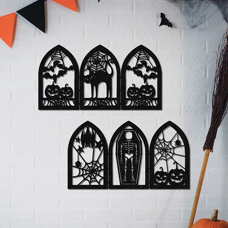 2PCS Halloween Decor Non-Woven Fabric Arch Wall Stickers Set – Pumpkin, Bat, Skull, Black Cat, Spider Halloween Elements for Home Wall Decoration, Party and Festive Displays4
