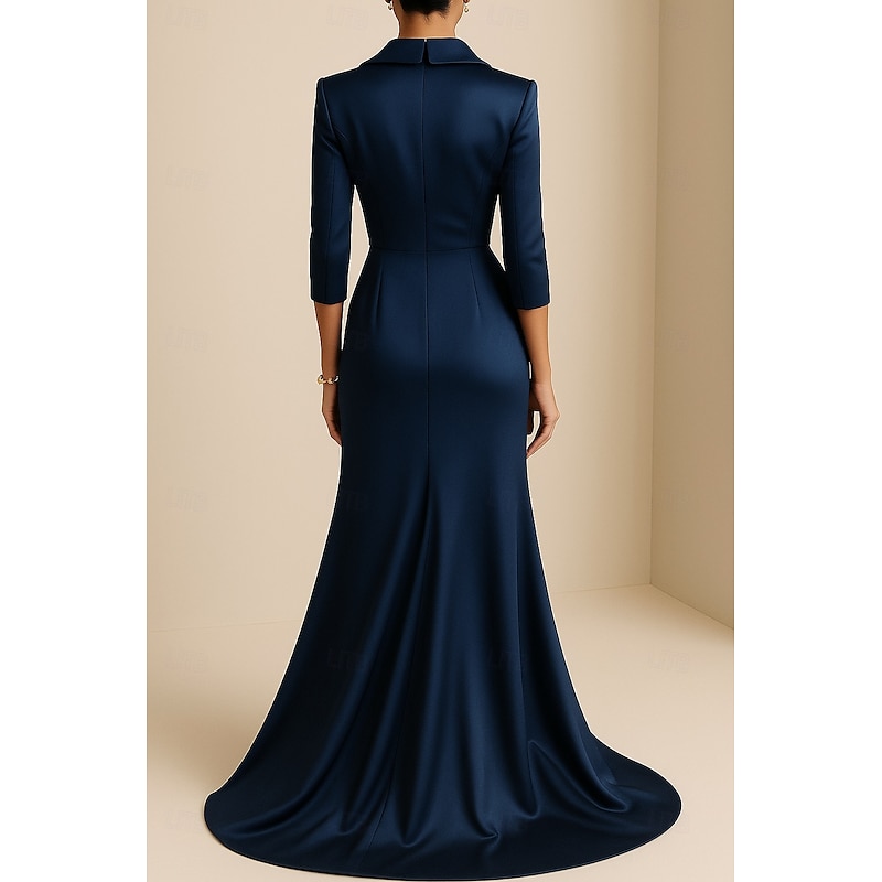 Tuxedo Dress Mermaid / Trumpet Trumpet Formal Wedding Wedding Guest Satin Elegant Vintage 3/4 Length Sleeve Floor Length Notched Lapels2
