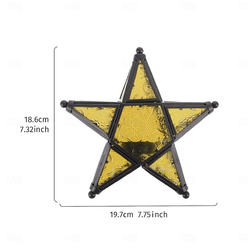 Vintage Iron & Colored Glass Star Candle Holder – Moroccan Style Hanging Lantern for Home, Bar, Restaurant Decor & Gift4