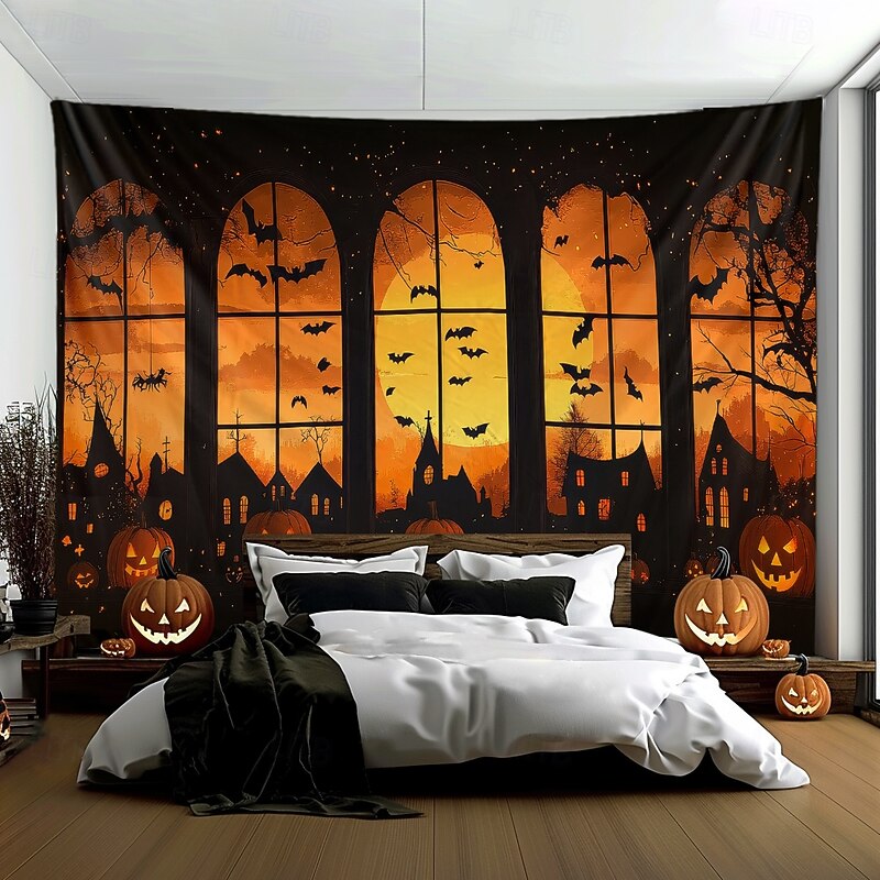 Halloween Tapestry Banners Wall Hangings Pumpkin Dark Punk Gothic Style Party Dorm Shooting Backgrounds Home Decor4