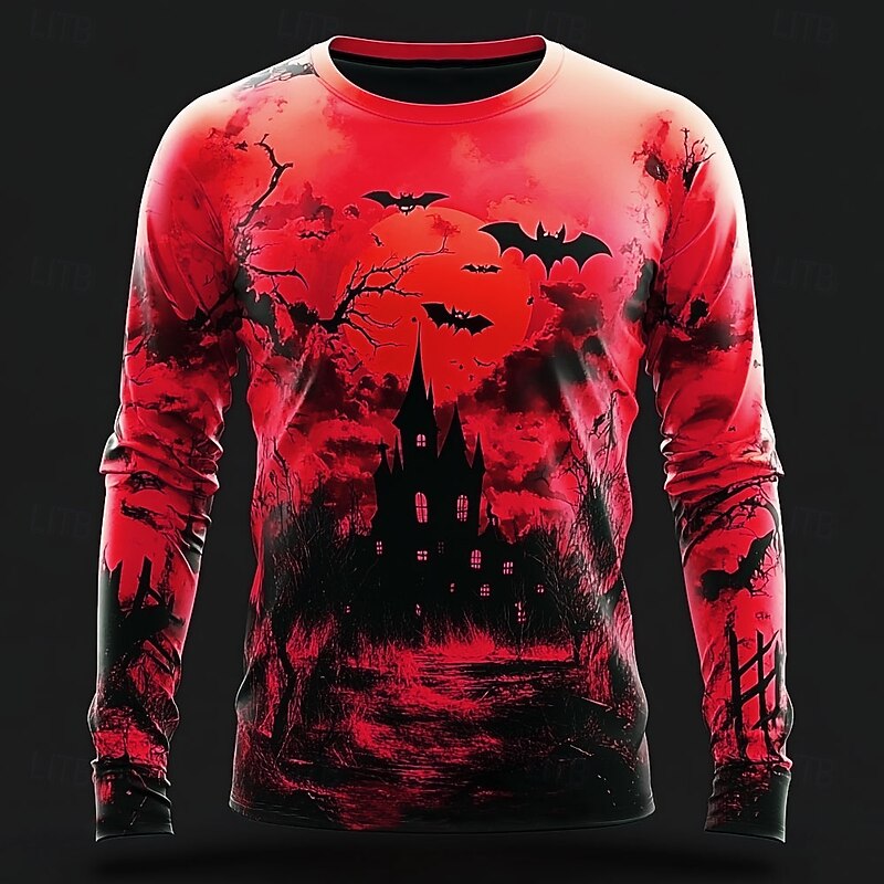Halloween Men's Pumpkin T Shirt Long Sleeve T shirt 3D Print Crew Neck Shirt Fashion Exaggerated Street Casual Daily Red Purple Orange Summer Spring Fall Clothing Apparel S M L XL XXL XXXL4