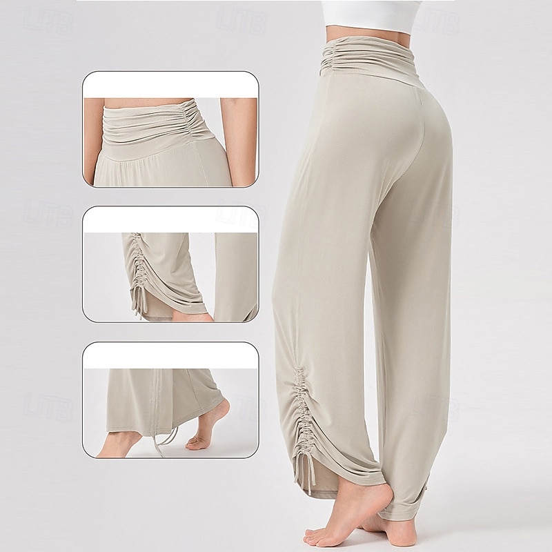 Women's Wide Leg Pants Drawstring Gym Dance Sports Bottoms Solid Color Black Yellow Purple Fall Sports Activewear2