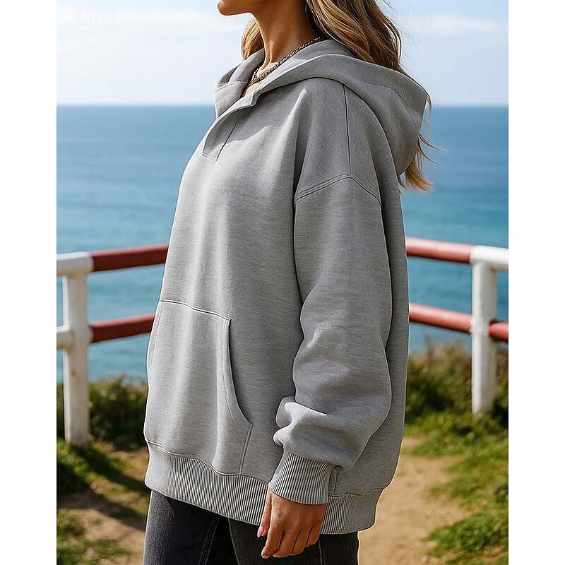 Women's Pullover Sweatshirt Casual Tops with Pockets Long Sleeve Top Athleisure Fall Solid Colored Fashion Outdoor Travel Running Sportswear Activewear Black Dark Gray Khaki3
