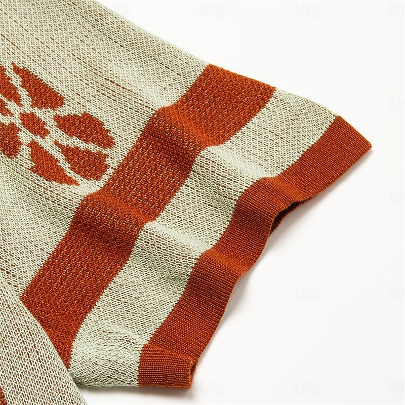 Men's Knit Polo Sweater Golf Shirt Casual Turndown Short Sleeve Vintage Animal Striped Knitted Graphic Summer Spring Winter Regular Fit Coffee Knit Polo Sweater4