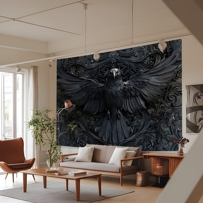 Halloween Tapestry – Gothic Skeleton Magician Wall Hanging with Glowing Eyes and Floating Magic Orbs, Dark Fantasy Backdrop for Bedroom or Party Room4