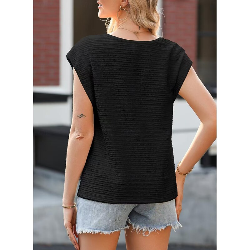 Women's Summer Tops Plain Stylish Short Sleeve Asymmetrical Regular Tops Black White Pink Apricot Summer2