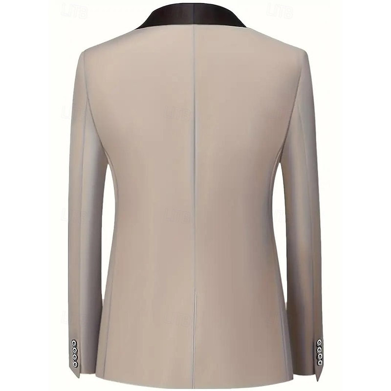 Men's Wedding Business Party Suits Shawl Lapel Beige Formal Solid Colored Slim Fit 3 Piece Single Breasted One-button3