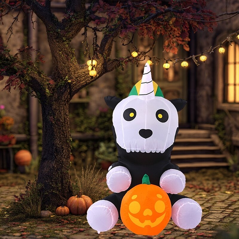 1 Pc 1.5M Halloween inflatable air model sitting skeleton unicorn LED luminous inflatable film courtyard decoration ornament