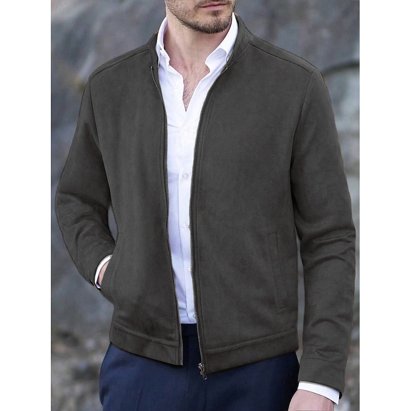 Men's Casual Jacket Casual Daily Wearproof Waterproof Basic Spring &  Fall Solid / Plain Color Casual Outerwear Stand Collar Regular Black Royal Blue Army Green Dark Coffee Dark Gray Jacket4