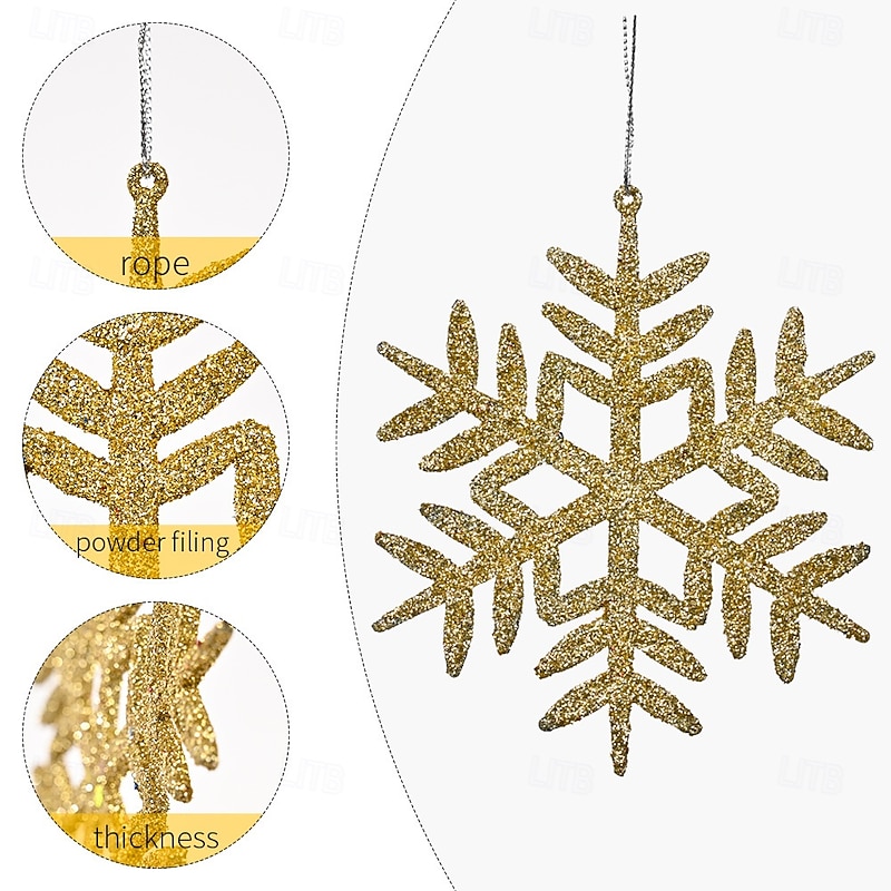 4pcs Christmas Snowflake Hanging Ornaments, Glitter Snowflake Decorations for Tree, 4 Colors, Holiday Scene Decor4
