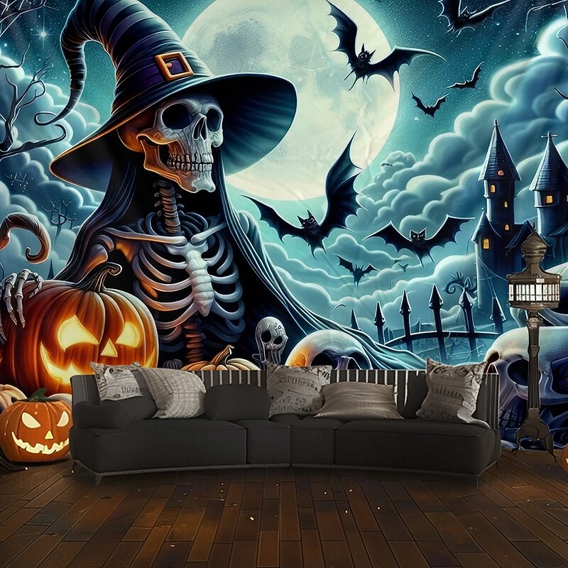 Halloween Tapestry Banners Wall Hangings Skeleton Dark Punk Gothic Style Party Dorm Shooting Backgrounds Home Decor2