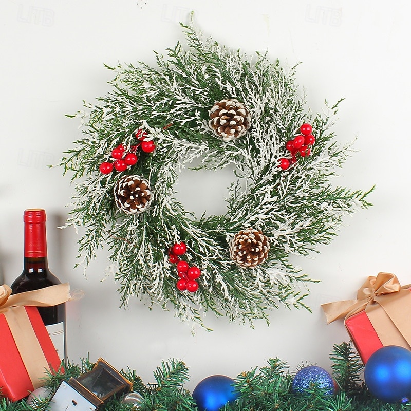 Christmas Realistic Red Berry Wreath Wall Decoration Pinecone Rattan Garland Festive Holiday Home Decor Perfect Seasonal Door Hanging Christmas Ornament - Main Image