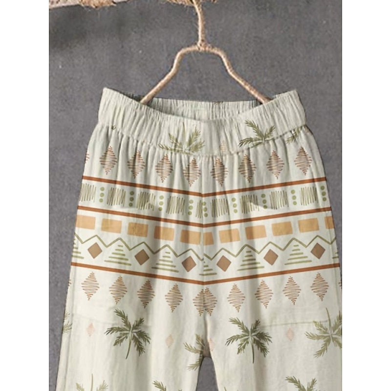 Women's Chinos Pants Trousers Streetwear Casual Full Length High Waist Coconut Tree Elastic Waist Print Breathability Comfortable Stretchy Vacation Street Daily Wear Green Summer Spring Fall Regular2