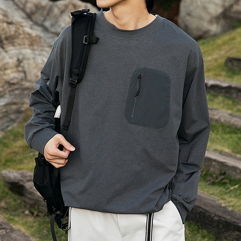 Men's Hiking Shirt Hiking top Long Sleeve Crew Neck Top Outdoor UV Sun Protection Quick Dry Polyester Dark Grey Black Light Grey Tennis Golf Running2