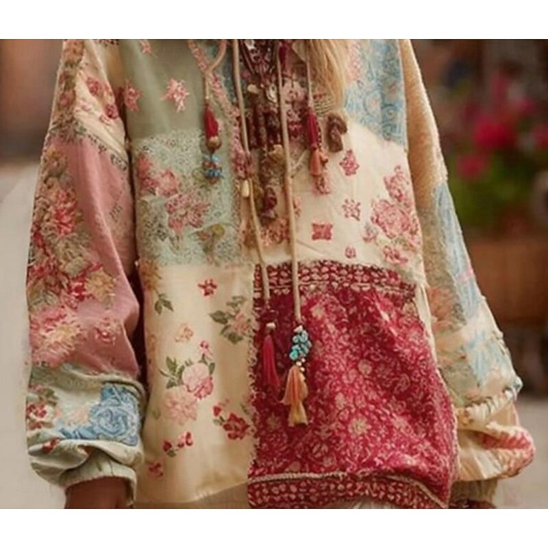 Women's 3D Print Vintage Boho Hoodie Patchwork Hoodie Sweatshirt Floral Pullover Sweatshirt Oversized Casual Warm Active Hooded Street Dailywear Patchwork Pink Spring Fall Winter3