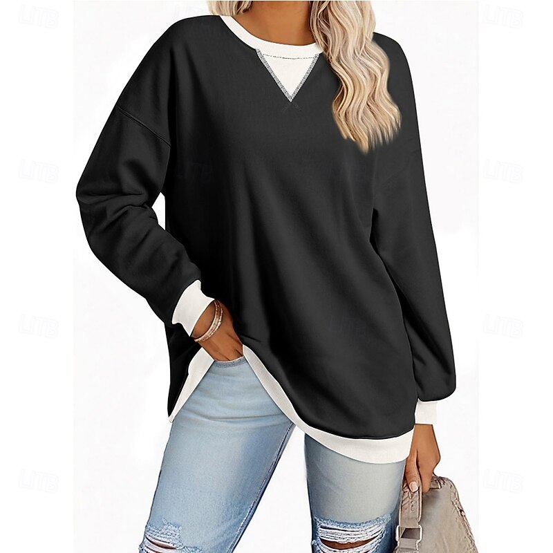 Women's Blouse Solid Color Active Vintage Sports Long Sleeve Crew Neck Regular Tops Work Daily Holiday Patchwork off white Black Rose Red Grey Spring Fall Winter2