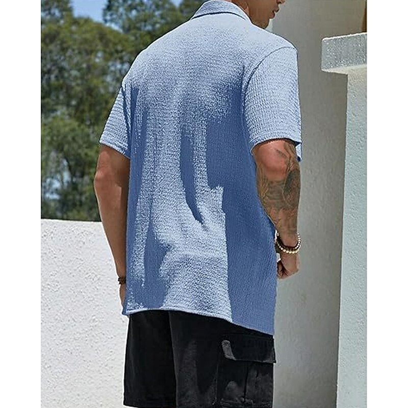 Men's Shirt Summer Shirt Casual Shirt Beach Shirt Button Up Shirt Dark Brown Black White Light Green Pink Short Sleeve Plain Lapel Vacation Hawaiian Clothing Apparel Polyester Fashion Casual2