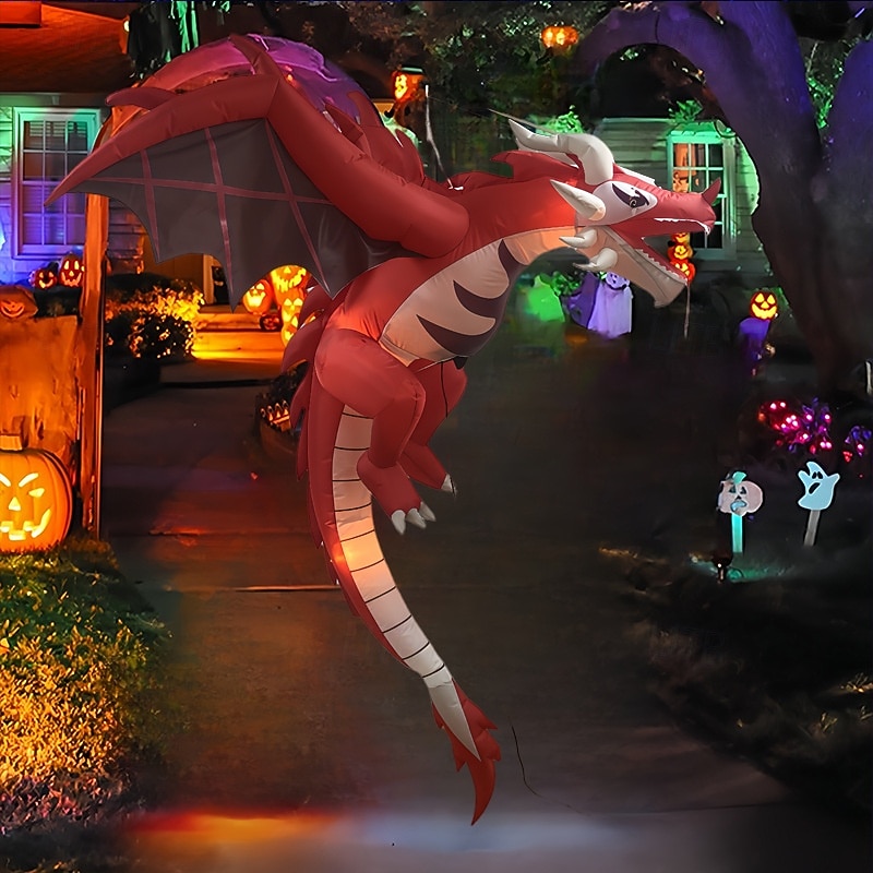 1 Pc 1.5M/5FT Halloween Inflatable Dinosaur Air Model LED Light Emitting Pendant Flame Flying Dragon American Courtyard Party Ornament US/EU/UK/AU Plug4